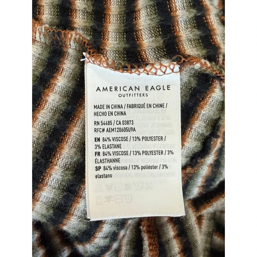 American Eagle Striped Ribbed Henley Dress Womens Large Long Sleeve V-Neck Mini